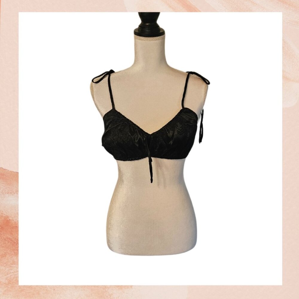 Black Satin Floral Tiny Bralette Tank Top